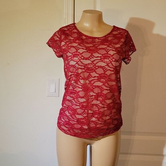 AVOCADO RED LACE &TAN WOMEN"S TOP - Picture 4 of 14